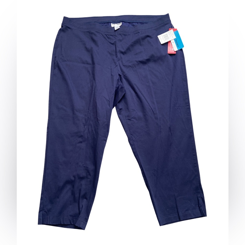 Cathy Daniels Navy Blue Cotton Spandex Ankle Pants Womens 2X Wide Waist Band